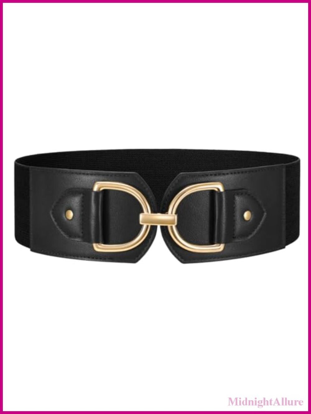Women Wide Elastic Waist Belt Faux Leather Gold Buckle Stretchy Dress Belt